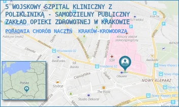 PORADNIA CHORÓB NACZYŃ - 5 WOJSKOWY SZPITAL KLINICZNY Z POLIKLINIKĄ - SAMODZIELNY PUBLICZNY ZAKŁAD OPIEKI ZDROWOTNEJ W KRAKOWIE - UL. WROCŁAWSKA 1-3,  KRAKÓW-KROWODRZA