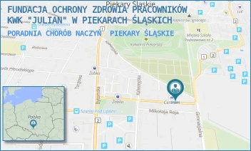 PORADNIA CHORÓB NACZYŃ - FUNDACJA OCHRONY ZDROWIA PRACOWNIKÓW KWK "JULIAN" W PIEKARACH ŚLĄSKICH - UL. GEN.J. ZIĘTKA 30,  PIEKARY ŚLĄSKIE